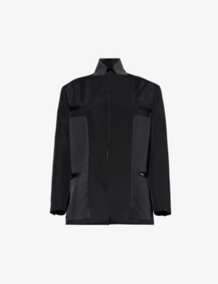 Sacai Womens Black Padded-shoulder Notch-lapel Silk And Cotton-blend Jacket