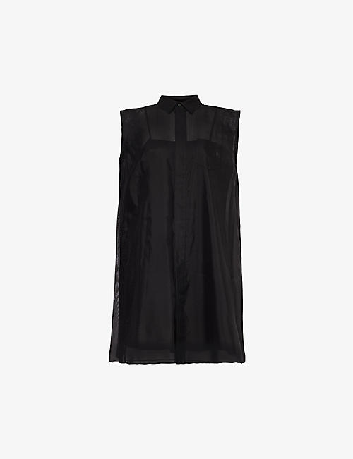SACAI: Collar semi-sheer cotton-blend midi dress