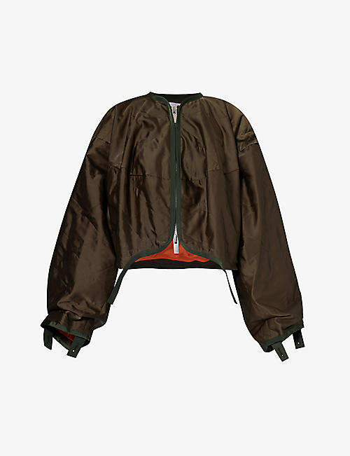 SACAI: Asymmetric-hem cropped woven-blend jacket