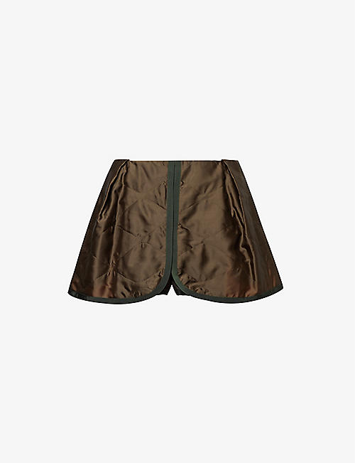 SACAI: Quilted contrast-trim mid-rise satin shorts