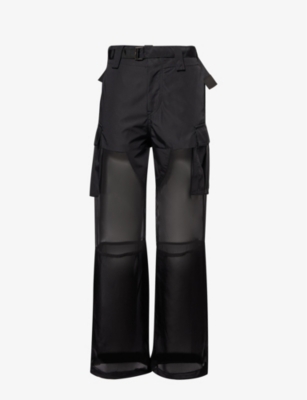 Sacai Womens Black Combo Semi-sheer Straight-leg Satin Trousers