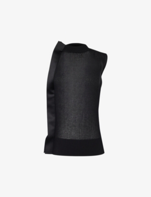 Sacai Womens Black Contrast-panel Slim-fit Knitted Top