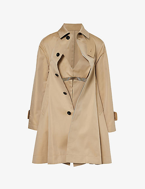 SACAI: Pin-tucked pleat deconstructed cotton-blend coat