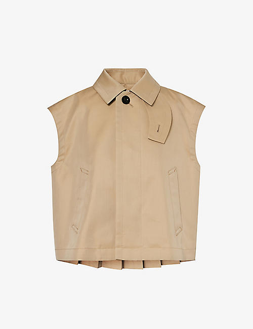 SACAI: Pleated-back cropped cotton-blend vest