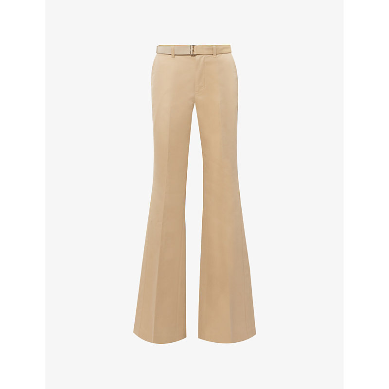 Shop Sacai Women's Beige Detachable-belt Wide-leg High-rise Cotton-blend Trousers