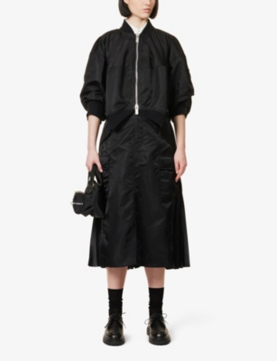 Shop Sacai Womens Black Ruched-sleeve Padded Boxy-fit Shell Jacket