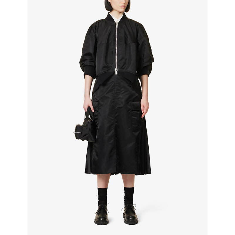 Shop Sacai Women's Black Ruched-sleeve Padded Boxy-fit Shell Jacket
