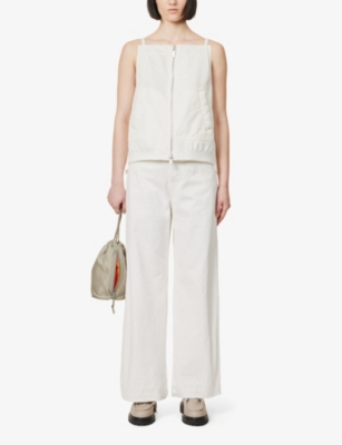 Shop Sacai Bomber Pleated-panel Relaxed-fit Shell Top In Off White
