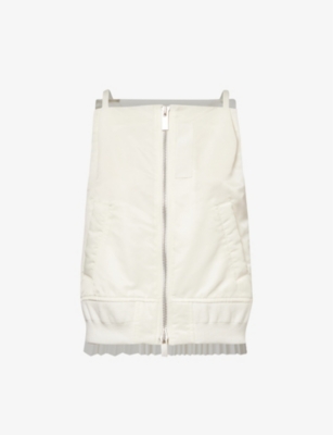 Shop Sacai Bomber Pleated-panel Relaxed-fit Shell Top In Off White