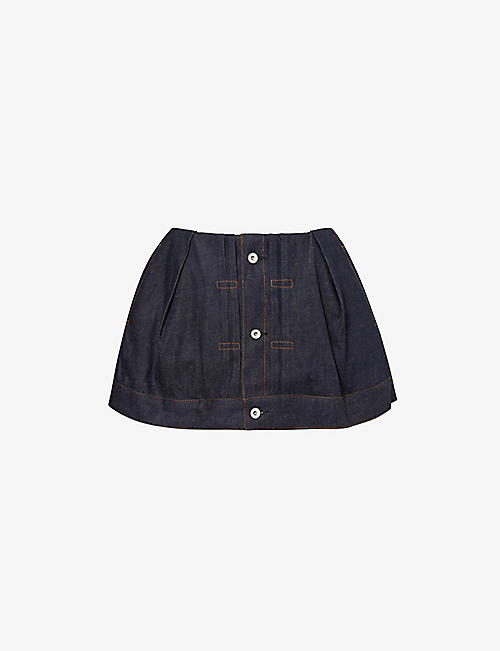 SACAI: Buttoned-epaulette slip-pocket denim shorts