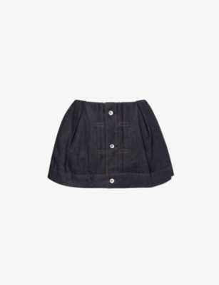 Sacai Womens Indigo Buttoned-epaulette Slip-pocket Denim Shorts