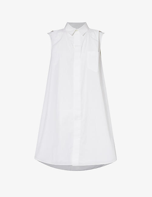 SACAI: Spread-collar sleeveless woven-blend mini dress