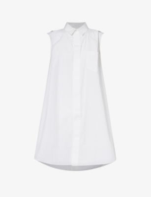 Sacai Womens Off White Spread-collar Sleeveless Woven-blend Mini Dress