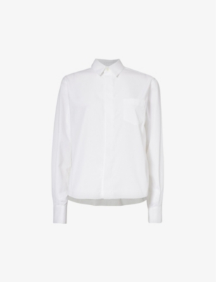 Sacai Womens Off White Cropped Flared-hem Cotton-blend Shirt