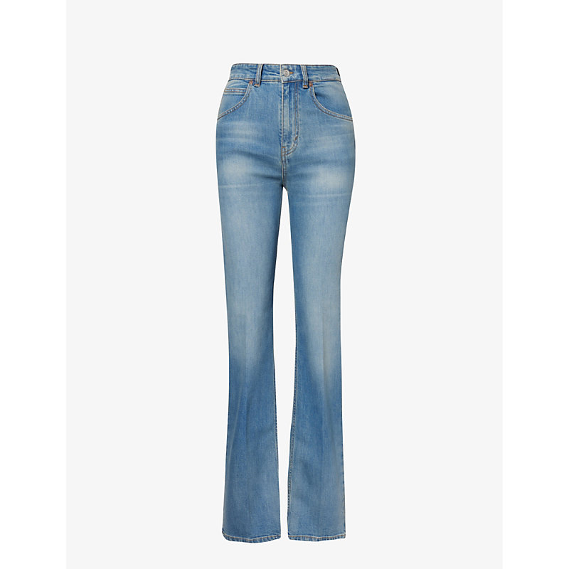 Shop Victoria Beckham Julia Straight-leg Mid-rise Stretch-denim Jeans In Vintage Wash Mid