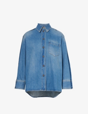 Victoria Beckham Pintucked Denim Shirt In Vintage Wash Mid