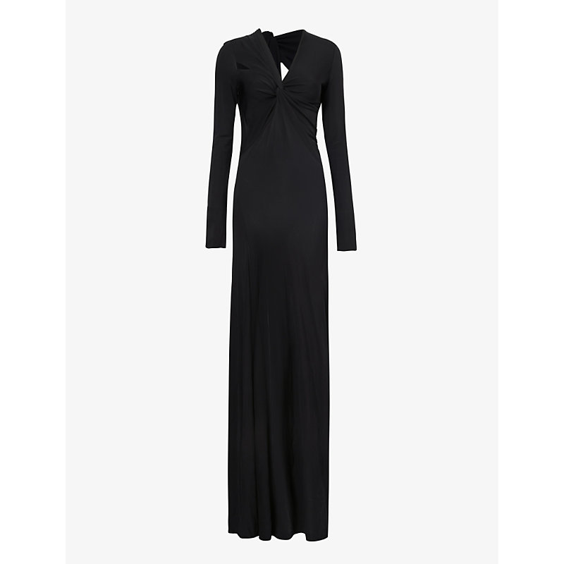 Shop Victoria Beckham Twist-front Cut-out Stretch-woven Maxi Dress In Black