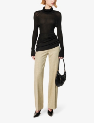 Shop Victoria Beckham Women's Black Turtleneck Slim-fit Knitted Top