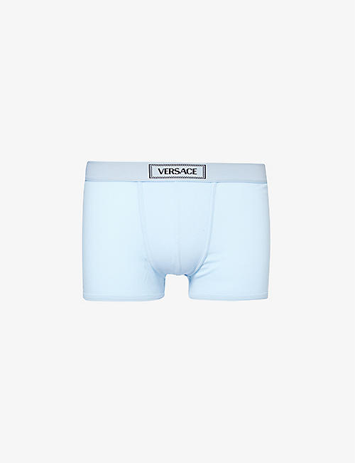 VERSACE: Logo-waistband stretch-cotton trunks