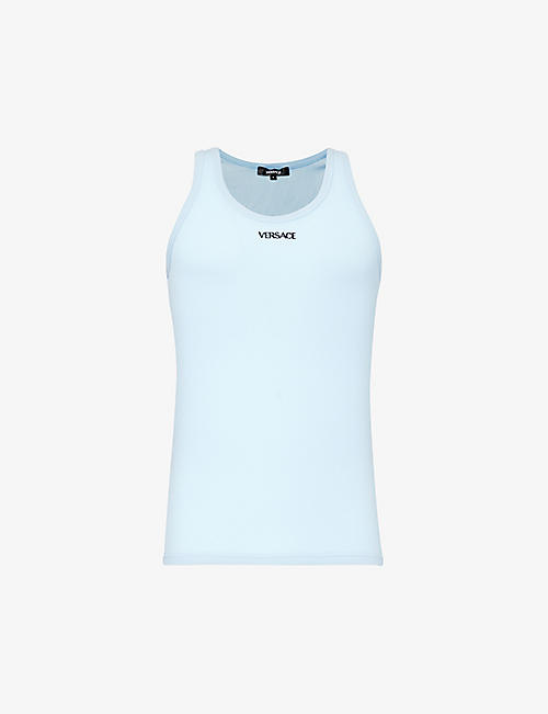 VERSACE: Brand-embroidered stretch-cotton vest top