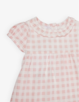 THE LITTLE TAILOR: Gingham-print short-sleeve cotton dress and bloomer set 6-24 months