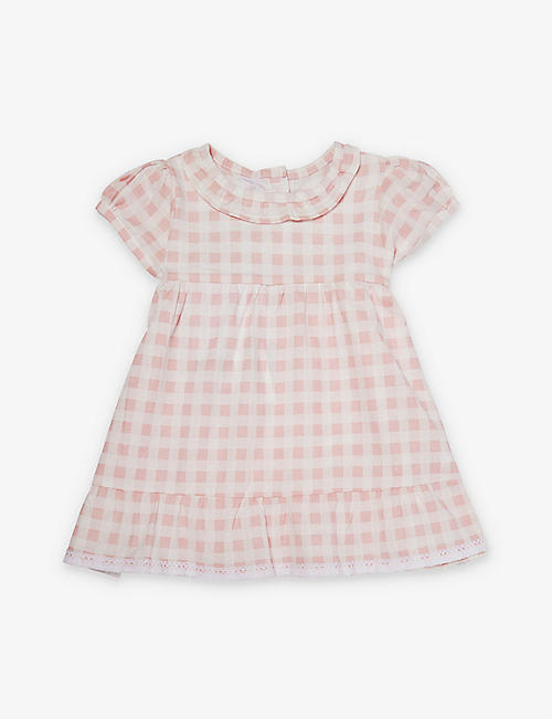 THE LITTLE TAILOR: Gingham-print short-sleeve cotton dress and bloomer set 6-24 months