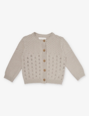 Shop The Little Tailor Chunky-knit Button-down Cotton Cardigan 3-24 Months In Fawn