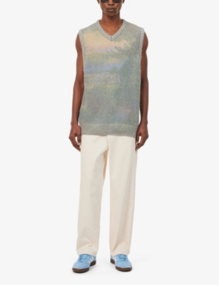 Shop Highsnobiety Mens Multi Landscape V-neck Wool-blend Vest