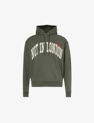 Shop Highsnobiety Men's Dark Grey Not In London Brand-print Relaxed-fit Cotton-jersey Hoody