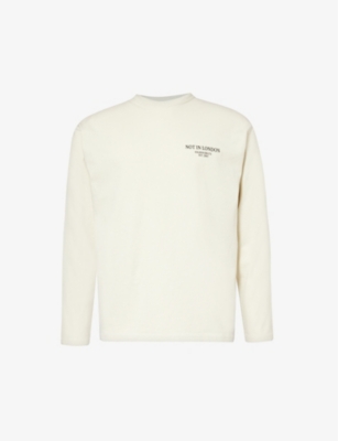 Shop Highsnobiety Mens Off White Not In London Brand-print Long-sleeved Cotton-jersey T-shirt
