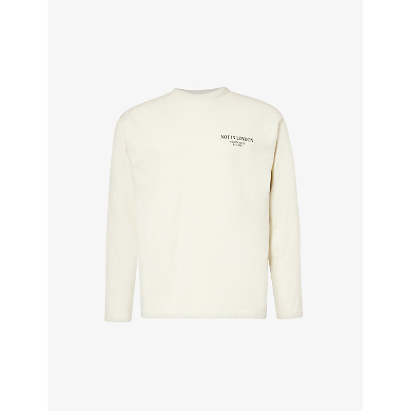Shop Highsnobiety Men's Off White Not In London Brand-print Long-sleeved Cotton-jersey T-shirt