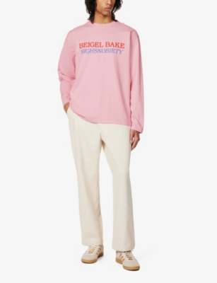 Shop Highsnobiety Men's Light Pink Beigel Bake Brand-embroidered Cotton-jersey T-shirt