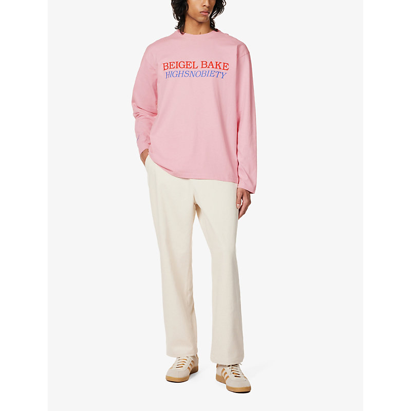 Shop Highsnobiety Men's Light Pink Beigel Bake Brand-embroidered Cotton-jersey T-shirt
