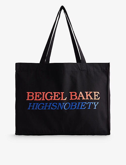 HIGHSNOBIETY: Beigel Bake brand-print cotton-canvas tote bag