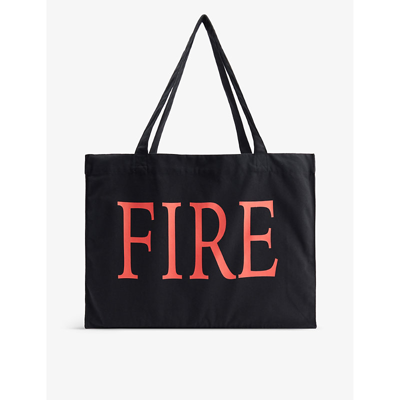Highsnobiety Black Chiltern Firehouse Brand-print Recycled Cotton-blend Tote Bag