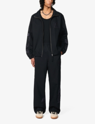 Shop Highsnobiety Nts Brand-embroidered Straight-leg Regular-fit Cotton-blend Trousers In Black