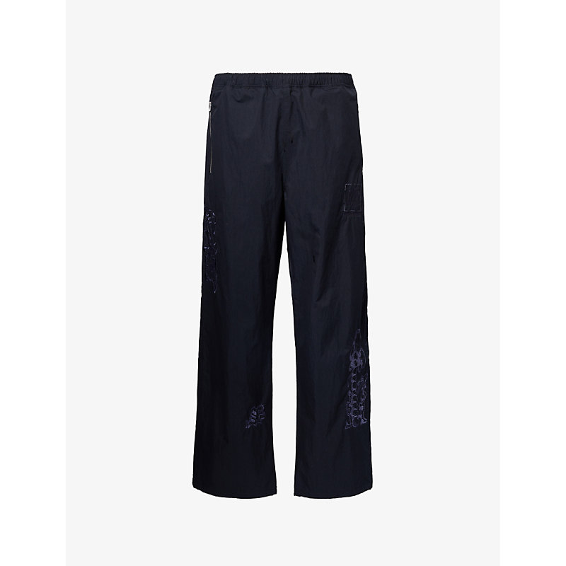 Highsnobiety Mens Black Nts Brand-embroidered Straight-leg Regular-fit Cotton-blend Trousers