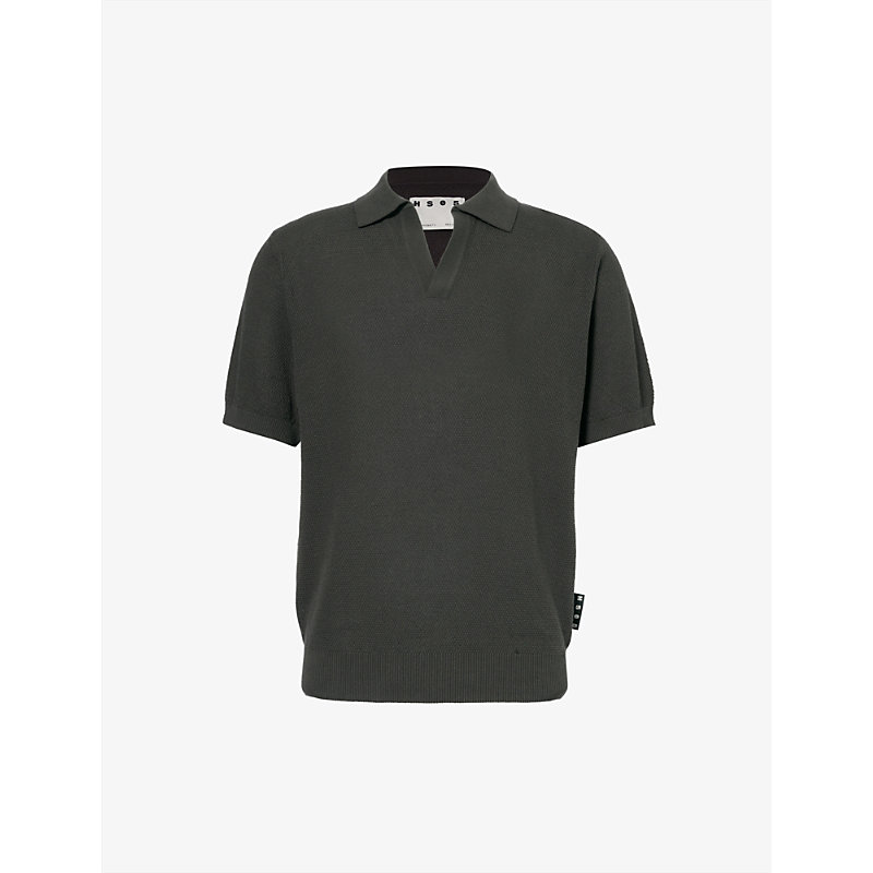 Shop Highsnobiety Men's Black Hs05 Brand-tab Relaxed-fit Cotton-knit Polo Shirt