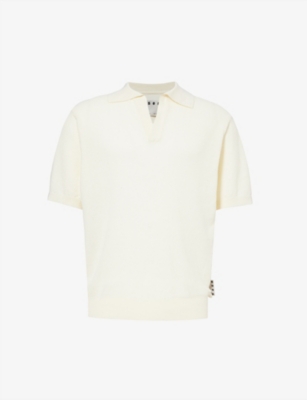 Highsnobiety Mens Eggshell Hs05 Brand-tab Relaxed-fit Cotton-knit Polo Shirt In Neutral