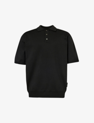 Shop Highsnobiety Men's Black Brand-patch Regular-fit Knitted Polo Shirt
