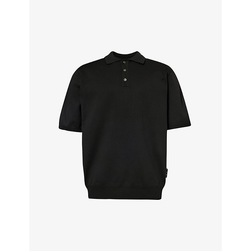 Shop Highsnobiety Mens Black Brand-patch Regular-fit Knitted Polo Shirt