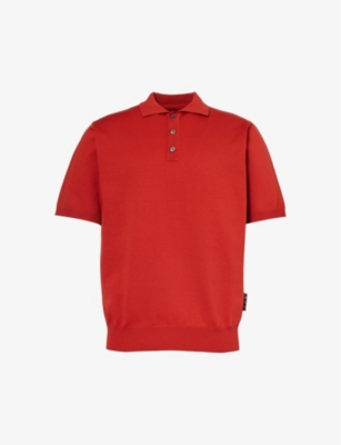 Shop Highsnobiety Men's Ruby Red Brand-patch Regular-fit Knitted Polo Shirt