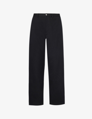 Shop Highsnobiety Men's Black Relaxed-fit Tapered-leg Cotton-twill Trousers
