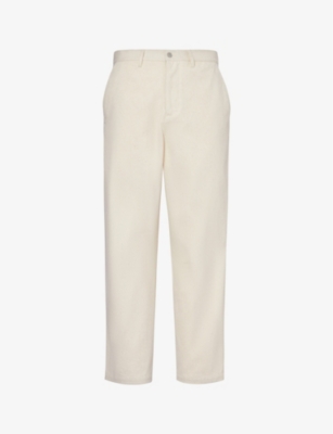 Shop Highsnobiety Men's Ivory Relaxed-fit Tapered-leg Cotton-twill Trousers