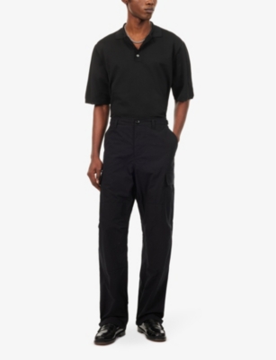 Shop Highsnobiety Brand-patch Wide-leg Cotton-blend Cargo Trousers In Black