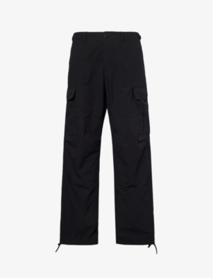 Shop Highsnobiety Brand-patch Wide-leg Cotton-blend Cargo Trousers In Black