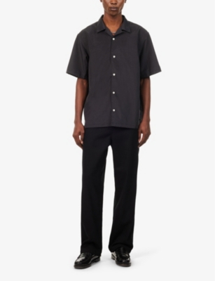 Shop Highsnobiety Men's Black Camp-collar Brand-patch Woven Shirt