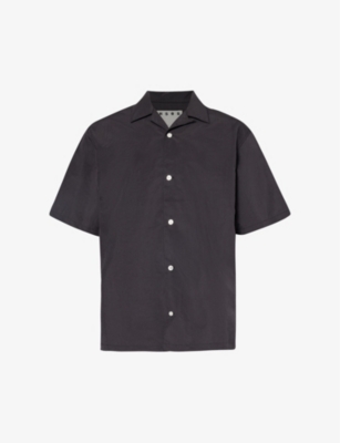 Shop Highsnobiety Men's Black Camp-collar Brand-patch Woven Shirt