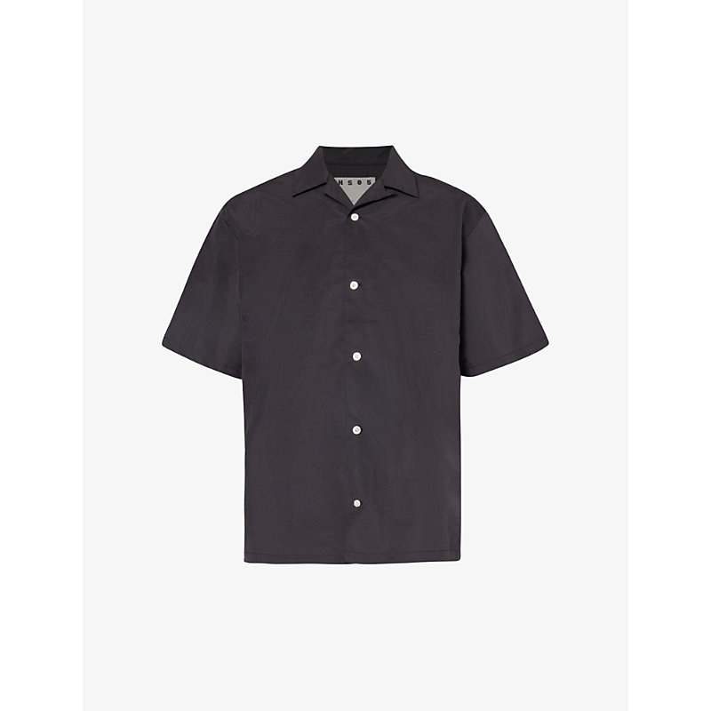 Shop Highsnobiety Mens Black Camp-collar Brand-patch Woven Shirt