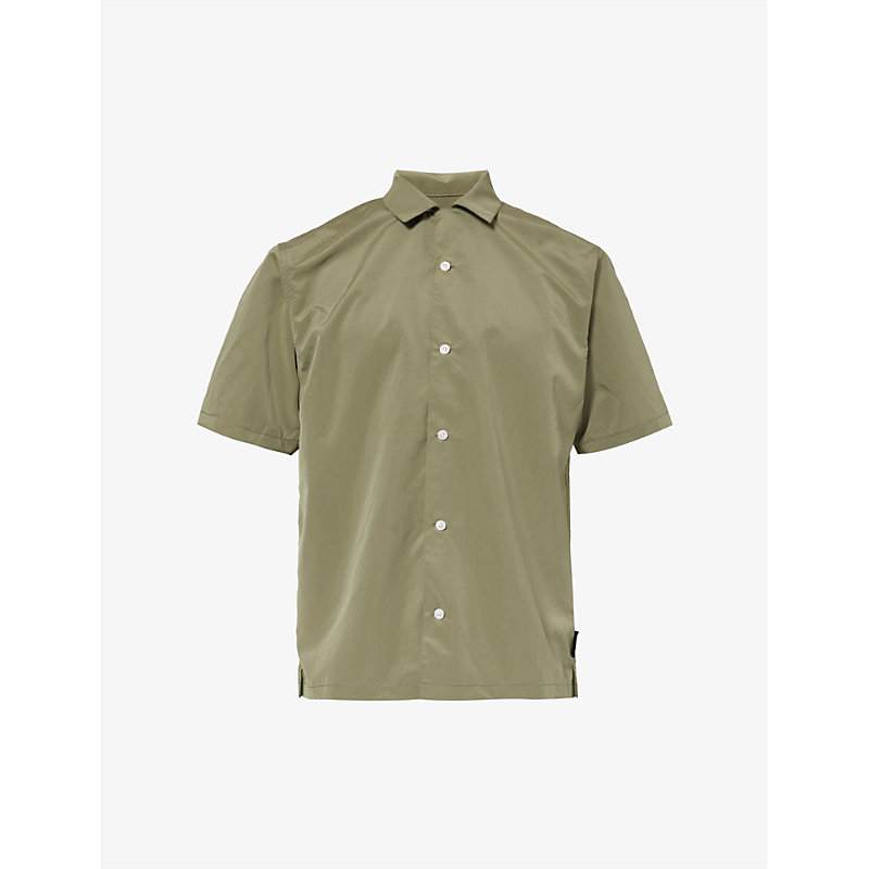 Highsnobiety Mens Green Camp-collar Brand-patch Woven Shirt